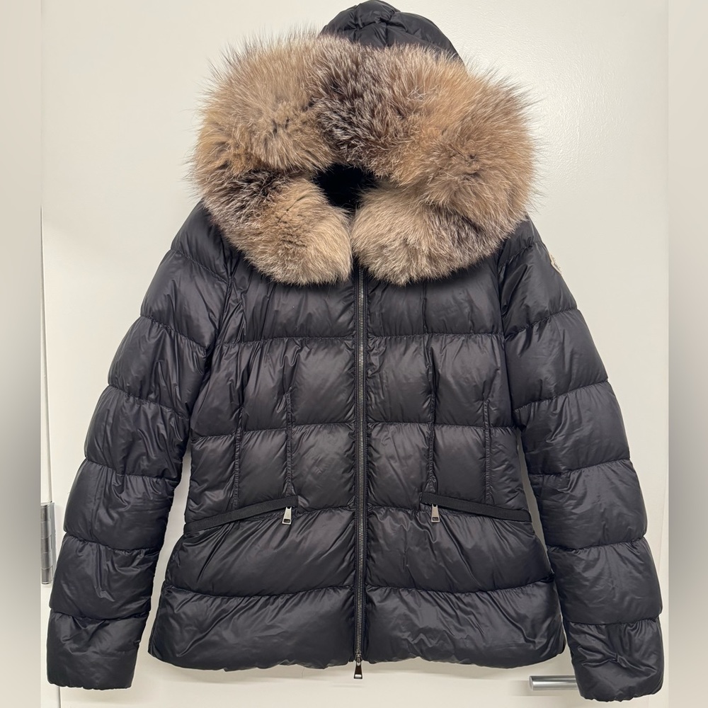 Moncler Black Fur-trim Boed Puffer Coat
